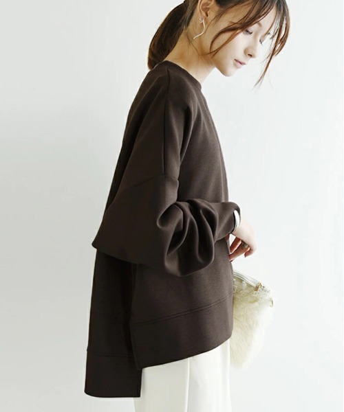 and it_（アンドイット）の「ダンボールニットワイドプルオーバー（スウェット・レディース・ブルー/グレイッシュベージュ/チャコールグレー/パープル/ミント/ベージュ/モカ/ブラック/ダークブラウン/ネイビー/オフホワイト/杢グレー・FREE）」の15枚目の写真