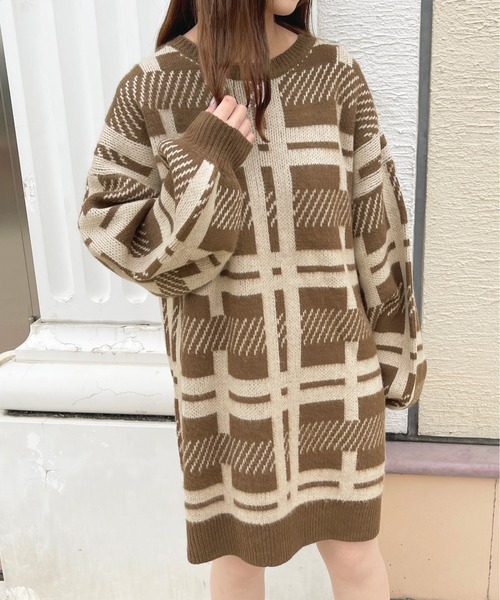 apres jour(アプレジュール)の「チェックニットワンピ【ZOZOTOWN限定アイテム】(ワンピース・レディース・ダークブラウン/スモークピンク/ラベンダー・X-LARGE/フリー)」の7枚目の写真