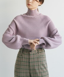 【WEB限定カラーあり】リブ切り替えハイネックニット