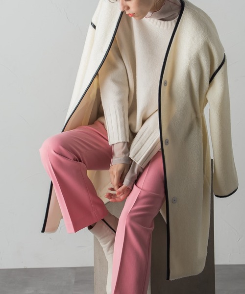 Droite lautreamont（ドロワットロートレアモン）の「ウールブレンドロングボアコート（ムートンコート・レディース・オフホワイト/グリーン・M/S）」の2枚目の写真