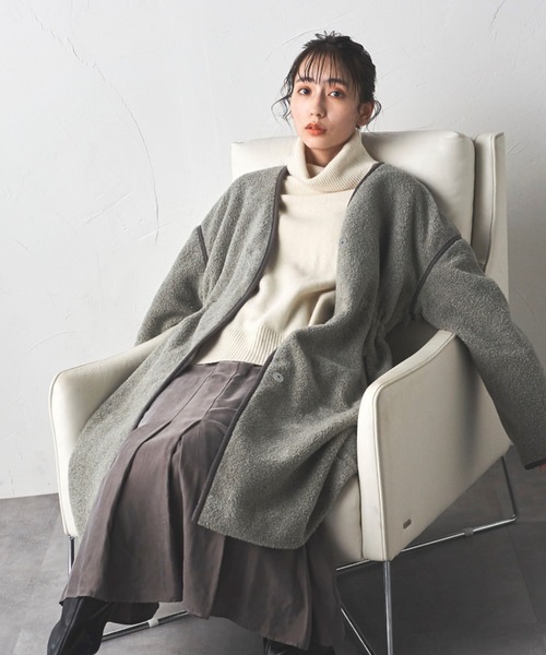 Droite lautreamont（ドロワットロートレアモン）の「ウールブレンドロングボアコート（ムートンコート・レディース・オフホワイト/グリーン・M/S）」の10枚目の写真