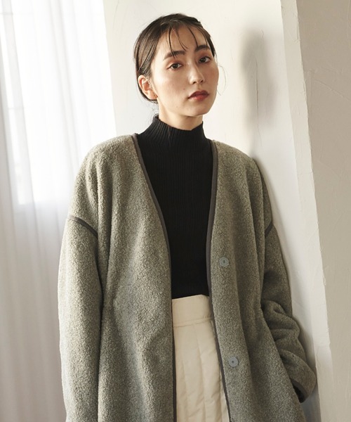 Droite lautreamont（ドロワットロートレアモン）の「ウールブレンドロングボアコート（ムートンコート・レディース・オフホワイト/グリーン・M/S）」の6枚目の写真