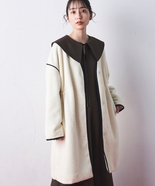 Droite lautreamont（ドロワットロートレアモン）の「ウールブレンドロングボアコート（ムートンコート・レディース・オフホワイト/グリーン・M/S）」の7枚目の写真