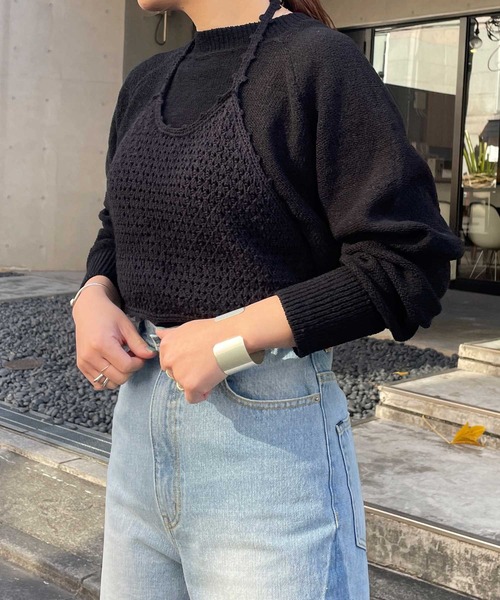 Omekashi（オメカシ）の「ビスチェ付きニット（ニット/セーター・レディース・オフホワイト/ブラック・FREE）」の4枚目の写真