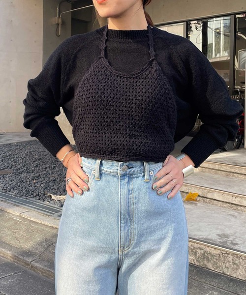 Omekashi（オメカシ）の「ビスチェ付きニット（ニット/セーター・レディース・オフホワイト/ブラック・FREE）」の13枚目の写真