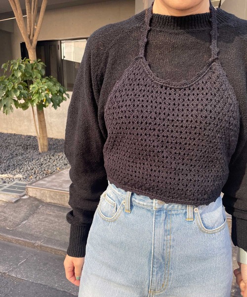 Omekashi（オメカシ）の「ビスチェ付きニット（ニット/セーター・レディース・オフホワイト/ブラック・FREE）」の9枚目の写真