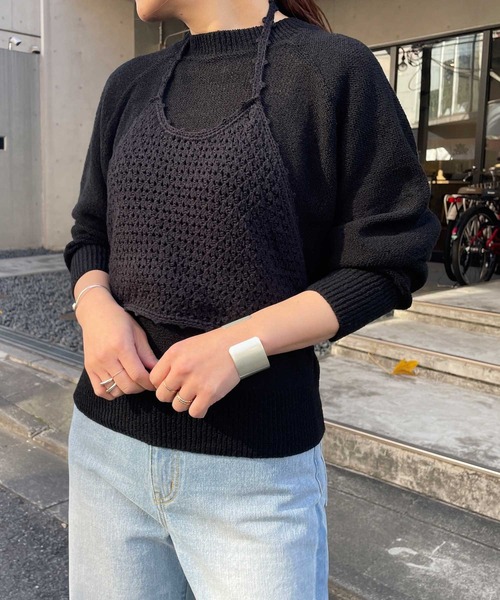 Omekashi（オメカシ）の「ビスチェ付きニット（ニット/セーター・レディース・オフホワイト/ブラック・FREE）」の19枚目の写真