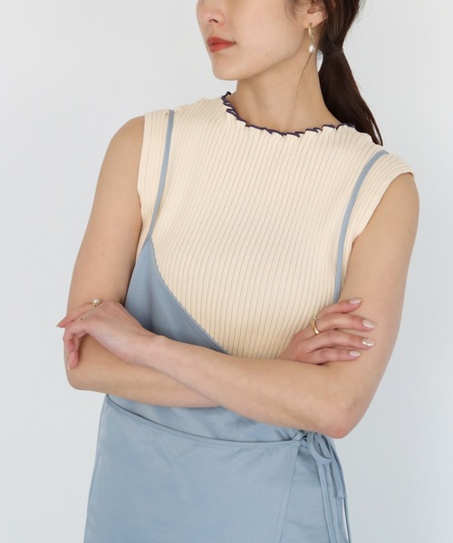 CLEIO（クレイオ）の「【CLEIO】ワイドリブノースリーブニット（ニット/セーター・レディース・グリーン/オフホワイト/ブラウン・FREE）」の5枚目の写真