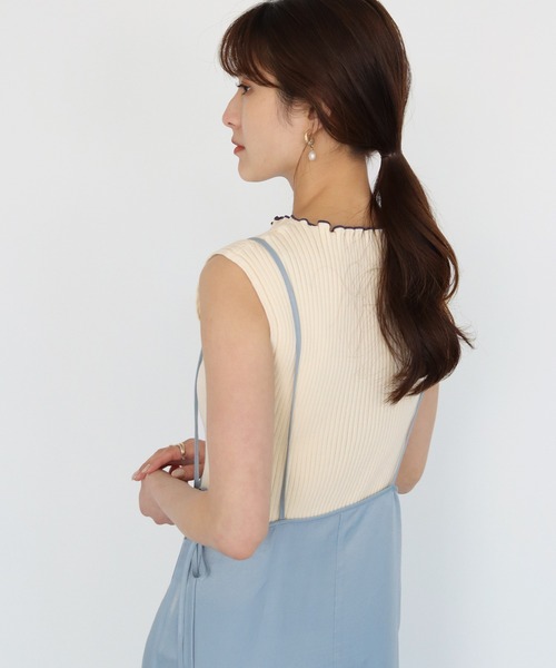 CLEIO（クレイオ）の「【CLEIO】ワイドリブノースリーブニット（ニット/セーター・レディース・グリーン/オフホワイト/ブラウン・FREE）」の7枚目の写真