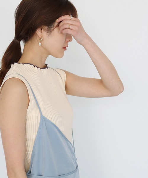 CLEIO（クレイオ）の「【CLEIO】ワイドリブノースリーブニット（ニット/セーター・レディース・グリーン/オフホワイト/ブラウン・FREE）」の6枚目の写真