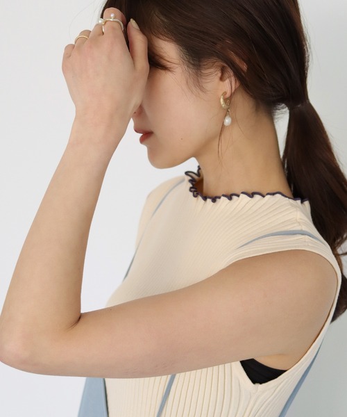 CLEIO（クレイオ）の「【CLEIO】ワイドリブノースリーブニット（ニット/セーター・レディース・グリーン/オフホワイト/ブラウン・FREE）」の8枚目の写真