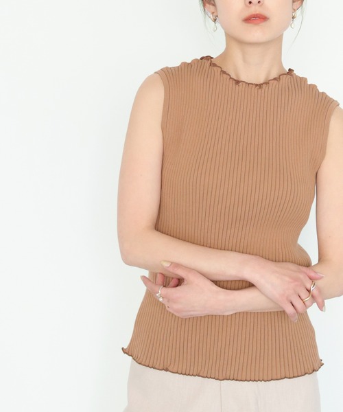 CLEIO（クレイオ）の「【CLEIO】ワイドリブノースリーブニット（ニット/セーター・レディース・グリーン/オフホワイト/ブラウン・FREE）」の14枚目の写真