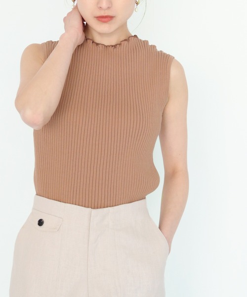 CLEIO（クレイオ）の「【CLEIO】ワイドリブノースリーブニット（ニット/セーター・レディース・グリーン/オフホワイト/ブラウン・FREE）」の19枚目の写真