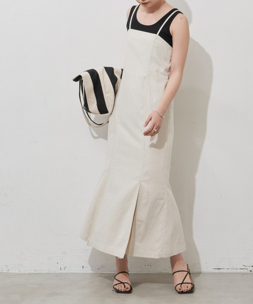 Aunt Marie's（アントマリーズ）の「リネンブレンドマーメイドラインキャミワンピース（ワンピース・レディース・ブラック/ベージュ・FREE）」の18枚目の写真