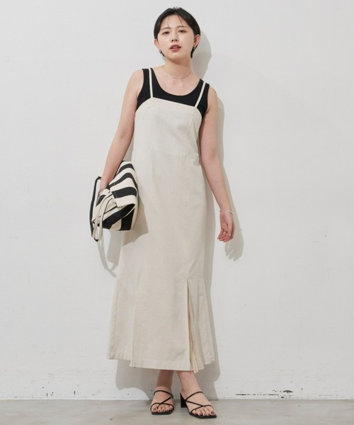 Aunt Marie's（アントマリーズ）の「リネンブレンドマーメイドラインキャミワンピース（ワンピース・レディース・ブラック/ベージュ・FREE）」の12枚目の写真