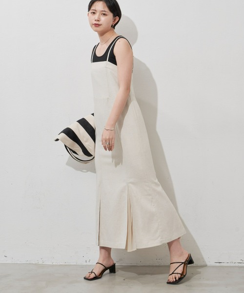 Aunt Marie's（アントマリーズ）の「リネンブレンドマーメイドラインキャミワンピース（ワンピース・レディース・ブラック/ベージュ・FREE）」の5枚目の写真