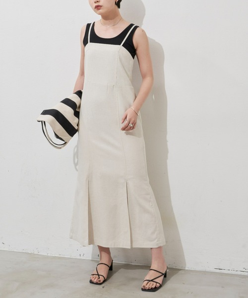 Aunt Marie's（アントマリーズ）の「リネンブレンドマーメイドラインキャミワンピース（ワンピース・レディース・ブラック/ベージュ・FREE）」の8枚目の写真