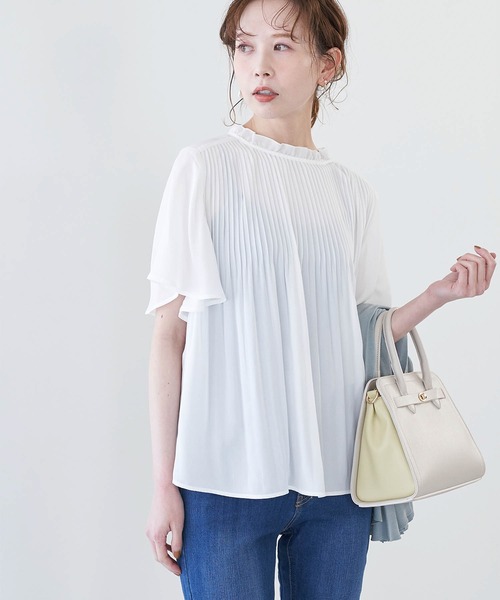 ROPE' PICNIC(ロペピクニック)の「【WEB限定カラー:ブラック,グリーン】スタンドフリルプリーツフレア袖ブラウス(シャツ/ブラウス・レディース・ブラック/ホワイト/グリーン/ライトグリーン/ネイビー/ダークラベンダー・38)」の22枚目の写真