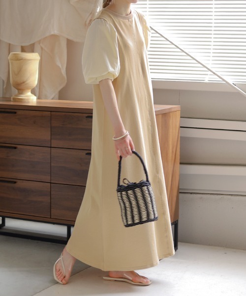 Bab（バブ）の「【選べる２サイズ】袖異素材スウェットワンピース（ワンピース・レディース・ベージュ/ブラック/グレー/カーキ・TL/FREE）」の17枚目の写真