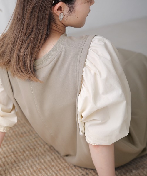 Bab（バブ）の「【選べる２サイズ】袖異素材スウェットワンピース（ワンピース・レディース・ベージュ/ブラック/グレー/カーキ・TL/FREE）」の6枚目の写真