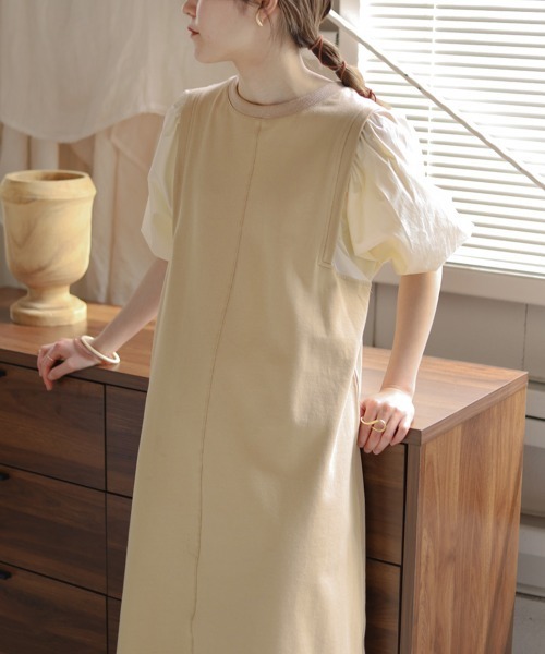 Bab（バブ）の「【選べる２サイズ】袖異素材スウェットワンピース（ワンピース・レディース・ベージュ/ブラック/グレー/カーキ・TL/FREE）」の21枚目の写真