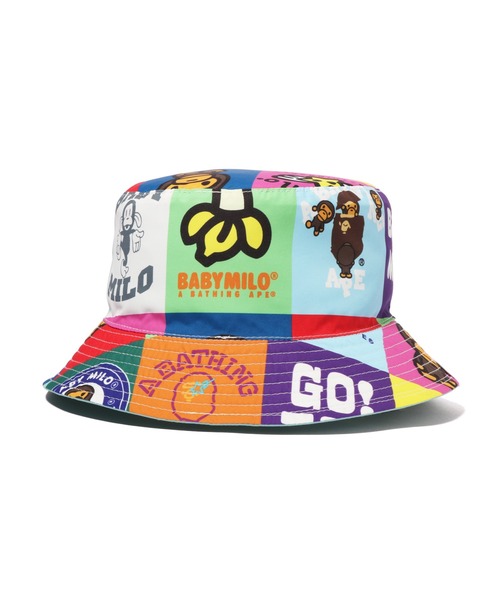 A BATHING APE（アベイシングエイプ）の「BABY MILO PATCHWORK PATTERN REVERSIBLE BUCKET HAT K（ハット・キッズ・ネイビー/グリーン・FREE）」の7枚目の写真