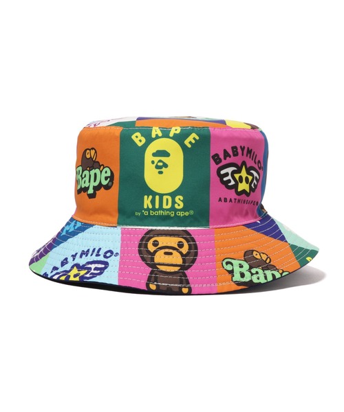A BATHING APE（アベイシングエイプ）の「BABY MILO PATCHWORK PATTERN REVERSIBLE BUCKET HAT K（ハット・キッズ・ネイビー/グリーン・FREE）」の8枚目の写真