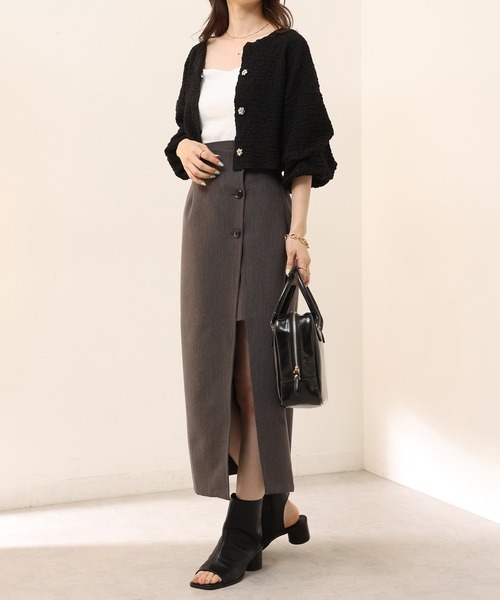 one after another NICE CLAUP（ワンアフターアナザーナイスクラップ）の「ぽこぽこ羽織り（カーディガン/ボレロ・レディース・ブラック/ピンク/アイボリー・FREE）」の4枚目の写真