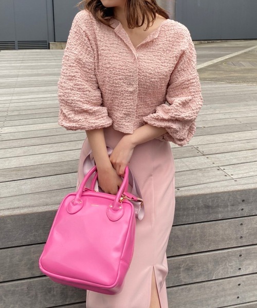 one after another NICE CLAUP（ワンアフターアナザーナイスクラップ）の「ぽこぽこ羽織り（カーディガン/ボレロ・レディース・ブラック/ピンク/アイボリー・FREE）」の8枚目の写真