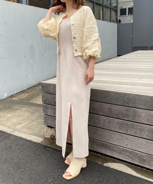 one after another NICE CLAUP（ワンアフターアナザーナイスクラップ）の「ぽこぽこ羽織り（カーディガン/ボレロ・レディース・ブラック/ピンク/アイボリー・FREE）」の14枚目の写真