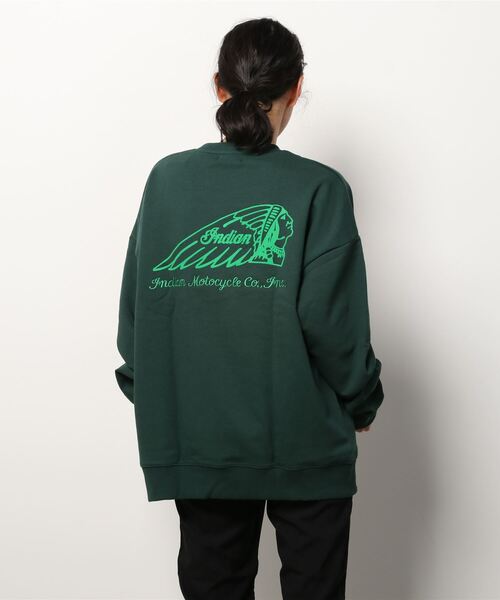 INDIAN（インディアン）の「『INDIAN』刺繍+フロッキー オーバーサイズトレーナー（スウェット・レディース・ブラック/オフホワイト/グリーン/ブルーグレー/グレイッシュベージュ・MEDIUM/LARGE/X-LARGE）」の7枚目の写真