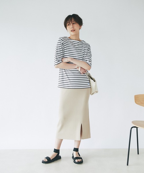 un dix cors(アンディコール)の「スッキリ見えする リブスリットスカート(スカート・レディース・ブラック/ベージュ・FREE)」の6枚目の写真