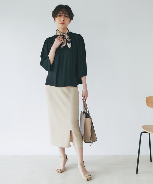 un dix cors(アンディコール)の「スッキリ見えする リブスリットスカート(スカート・レディース・ブラック/ベージュ・FREE)」の5枚目の写真