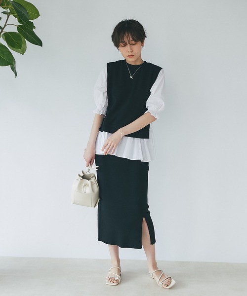 un dix cors(アンディコール)の「スッキリ見えする リブスリットスカート(スカート・レディース・ブラック/ベージュ・FREE)」の17枚目の写真