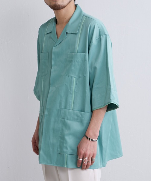 Lui's（ルイス）の「【SILLIS / シリス】パイピングサテンシャツ（シャツ/ブラウス・メンズ・エメラルド/ダークグレー・44/46）」の8枚目の写真