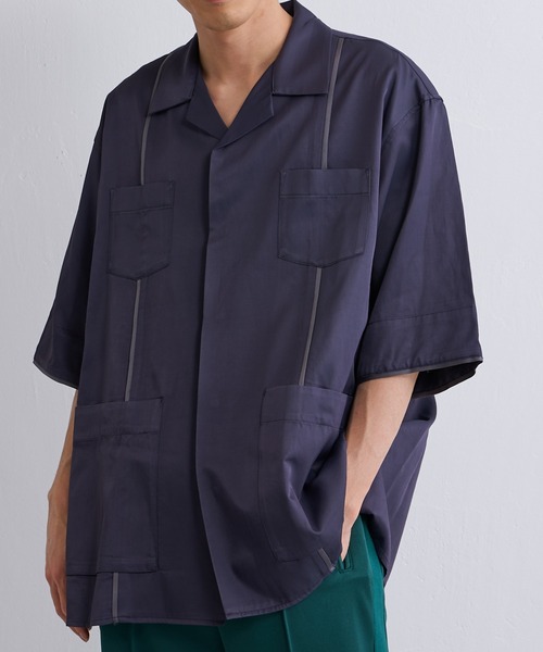 Lui's（ルイス）の「【SILLIS / シリス】パイピングサテンシャツ（シャツ/ブラウス・メンズ・エメラルド/ダークグレー・44/46）」の9枚目の写真