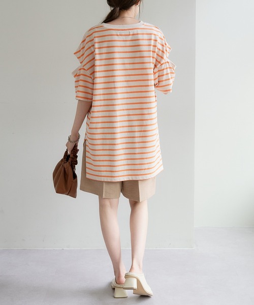 DISCOAT（ディスコート）の「【ZOZO限定】ボーダー袖スリットプルオーバー（Tシャツ/カットソー・レディース・ブラック/グリーン系その他/ネイビー/ピンク系その他/レッド/オレンジ・FREE）」の14枚目の写真