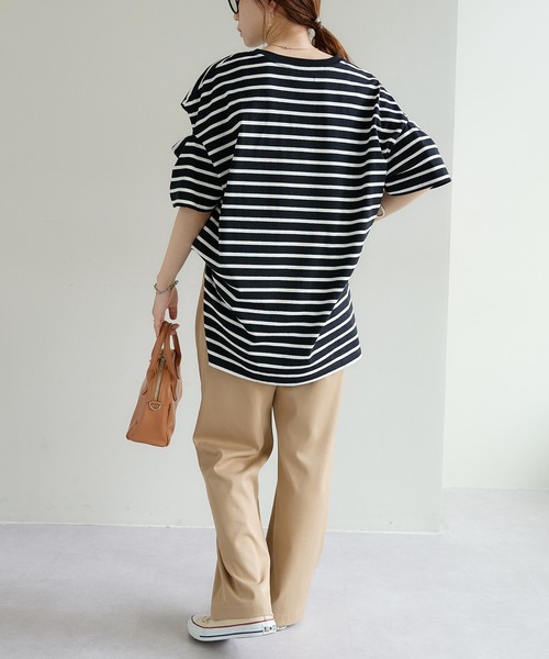 DISCOAT（ディスコート）の「【ZOZO限定】ボーダー袖スリットプルオーバー（Tシャツ/カットソー・レディース・ブラック/グリーン系その他/ネイビー/ピンク系その他/レッド/オレンジ・FREE）」の15枚目の写真