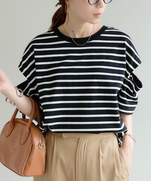 DISCOAT（ディスコート）の「【ZOZO限定】ボーダー袖スリットプルオーバー（Tシャツ/カットソー・レディース・ブラック/グリーン系その他/ネイビー/ピンク系その他/レッド/オレンジ・FREE）」の20枚目の写真