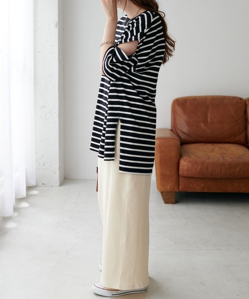 DISCOAT（ディスコート）の「【ZOZO限定】ボーダー袖スリットプルオーバー（Tシャツ/カットソー・レディース・ブラック/グリーン系その他/ネイビー/ピンク系その他/レッド/オレンジ・FREE）」の9枚目の写真