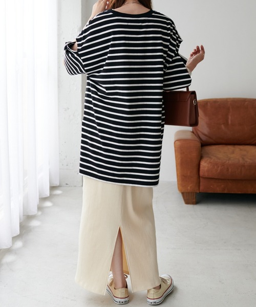 DISCOAT（ディスコート）の「【ZOZO限定】ボーダー袖スリットプルオーバー（Tシャツ/カットソー・レディース・ブラック/グリーン系その他/ネイビー/ピンク系その他/レッド/オレンジ・FREE）」の10枚目の写真