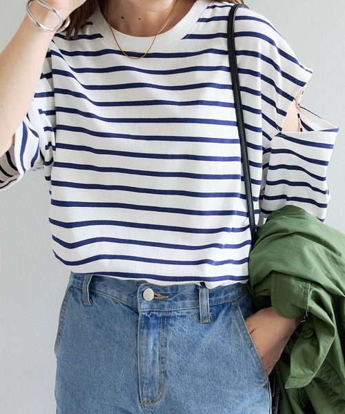 DISCOAT（ディスコート）の「【ZOZO限定】ボーダー袖スリットプルオーバー（Tシャツ/カットソー・レディース・ブラック/グリーン系その他/ネイビー/ピンク系その他/レッド/オレンジ・FREE）」の18枚目の写真