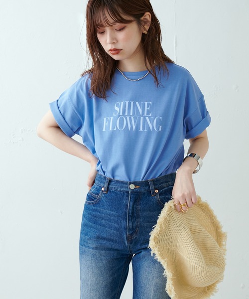 natural couture（ナチュラルクチュール）の「真夏でも安心して着られる◎汗染み防止加工ロゴT（Tシャツ/カットソー・レディース・オフホワイト/ブルー/スミクロ・FREE）」の14枚目の写真