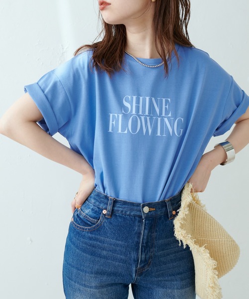 natural couture（ナチュラルクチュール）の「真夏でも安心して着られる◎汗染み防止加工ロゴT（Tシャツ/カットソー・レディース・オフホワイト/ブルー/スミクロ・FREE）」の15枚目の写真