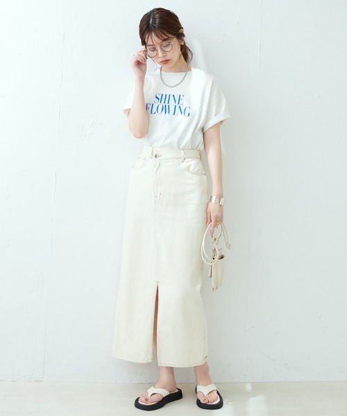 natural couture（ナチュラルクチュール）の「真夏でも安心して着られる◎汗染み防止加工ロゴT（Tシャツ/カットソー・レディース・オフホワイト/ブルー/スミクロ・FREE）」の7枚目の写真