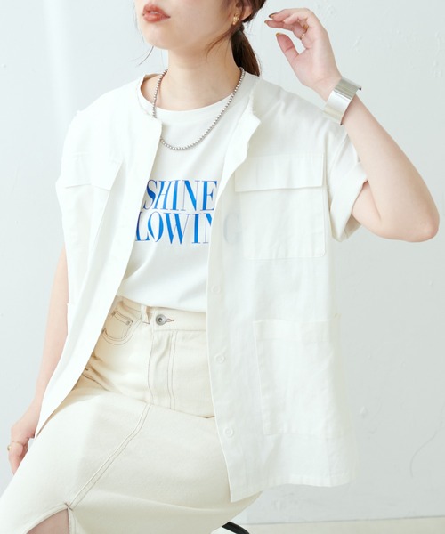 natural couture（ナチュラルクチュール）の「真夏でも安心して着られる◎汗染み防止加工ロゴT（Tシャツ/カットソー・レディース・オフホワイト/ブルー/スミクロ・FREE）」の5枚目の写真