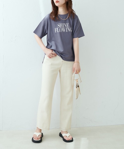 natural couture（ナチュラルクチュール）の「真夏でも安心して着られる◎汗染み防止加工ロゴT（Tシャツ/カットソー・レディース・オフホワイト/ブルー/スミクロ・FREE）」の12枚目の写真