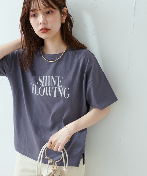 natural couture（ナチュラルクチュール）の「真夏でも安心して着られる◎汗染み防止加工ロゴT（Tシャツ/カットソー・レディース・オフホワイト/ブルー/スミクロ・FREE）」の10枚目の写真