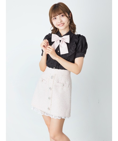 Ank Rouge(アンクルージュ)の「ファンシージャガードフロントビジューSK(スカート・レディース・ブラック/オフホワイト/ピンク・M)」の3枚目の写真