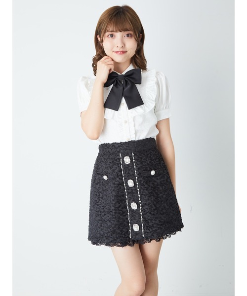 Ank Rouge(アンクルージュ)の「ファンシージャガードフロントビジューSK(スカート・レディース・ブラック/オフホワイト/ピンク・M)」の2枚目の写真